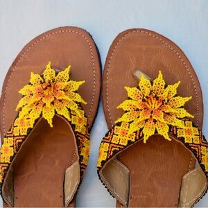 Yellow Floral Beaded Women's Sandals